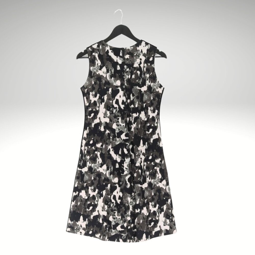 Norma Kamali Sleeveless Fit & Flare‎ Dress Black Gray Abstract Print Pockets, L